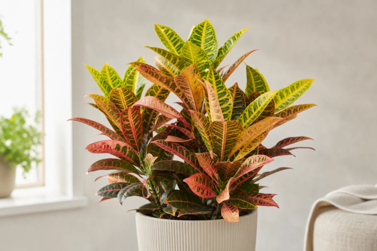 Krotónovec strakatý ‘Mrs Iceton’ (Codiaeum variegatum 'Mrs Iceton') – fotografia rastliny