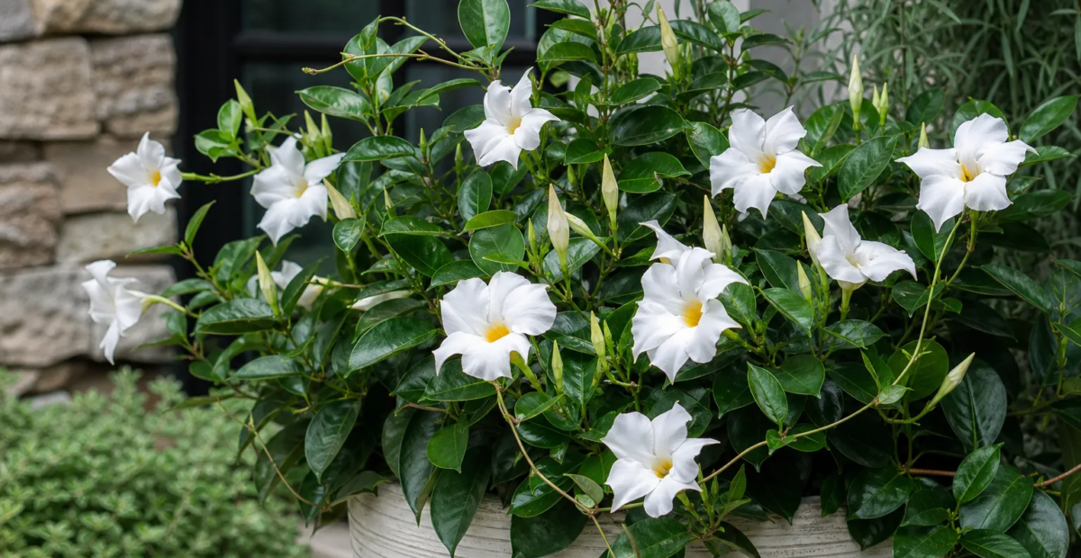 Mandevilla 'Sundaville White' – Pflanzenfoto