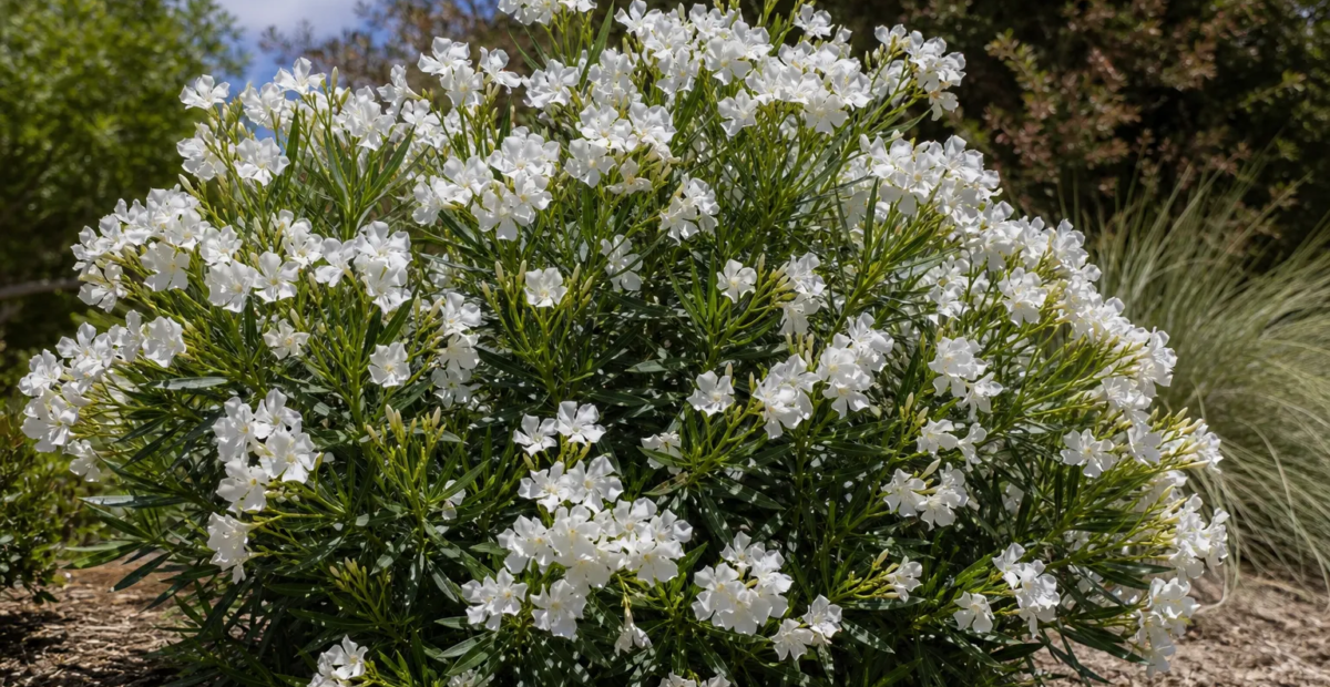 Nerium oleander 'White Sands' – plant photo