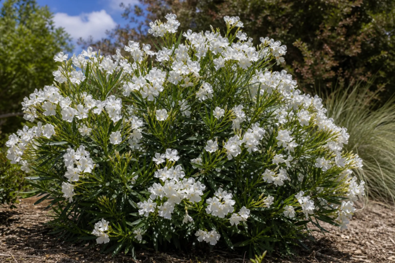 Nerium oleander 'White Sands' – Pflanzenfoto